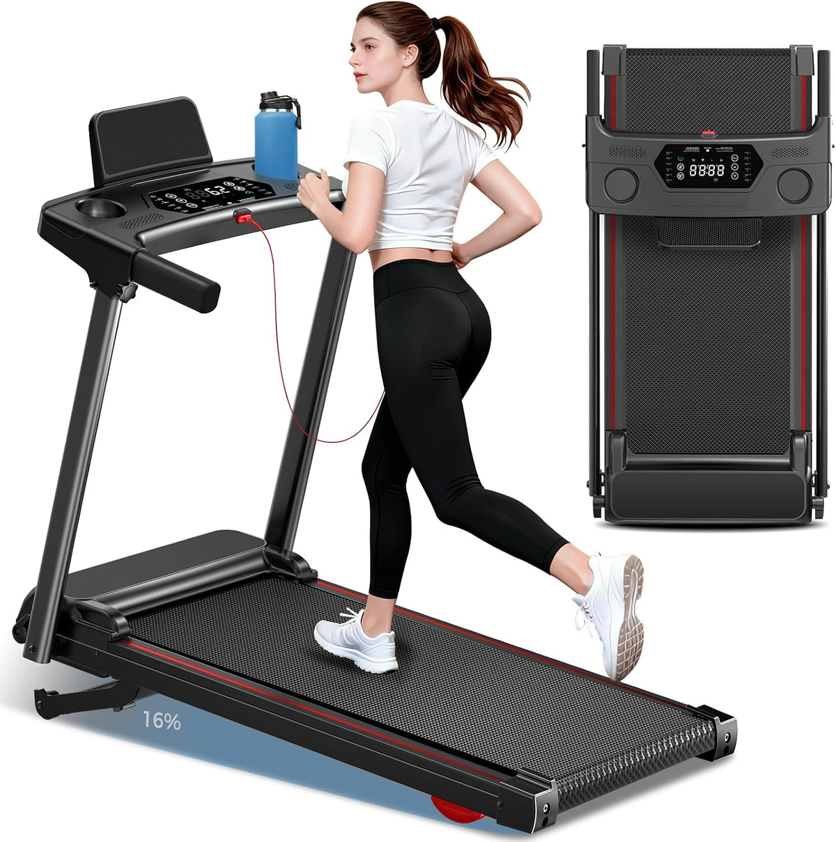 ShineMaos XMS-970NB-Black-Red Walking Treadmill – Black