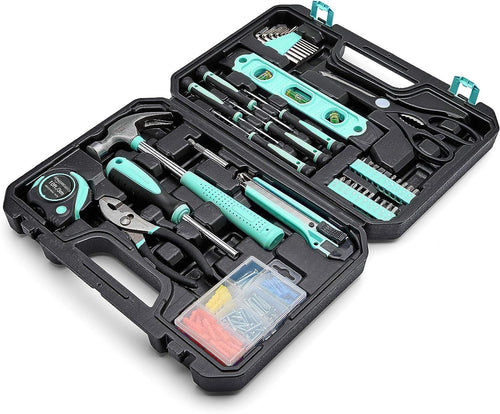 Amazon Basics 142-Piece Household Tool Kit with Storage Case – Turquoise