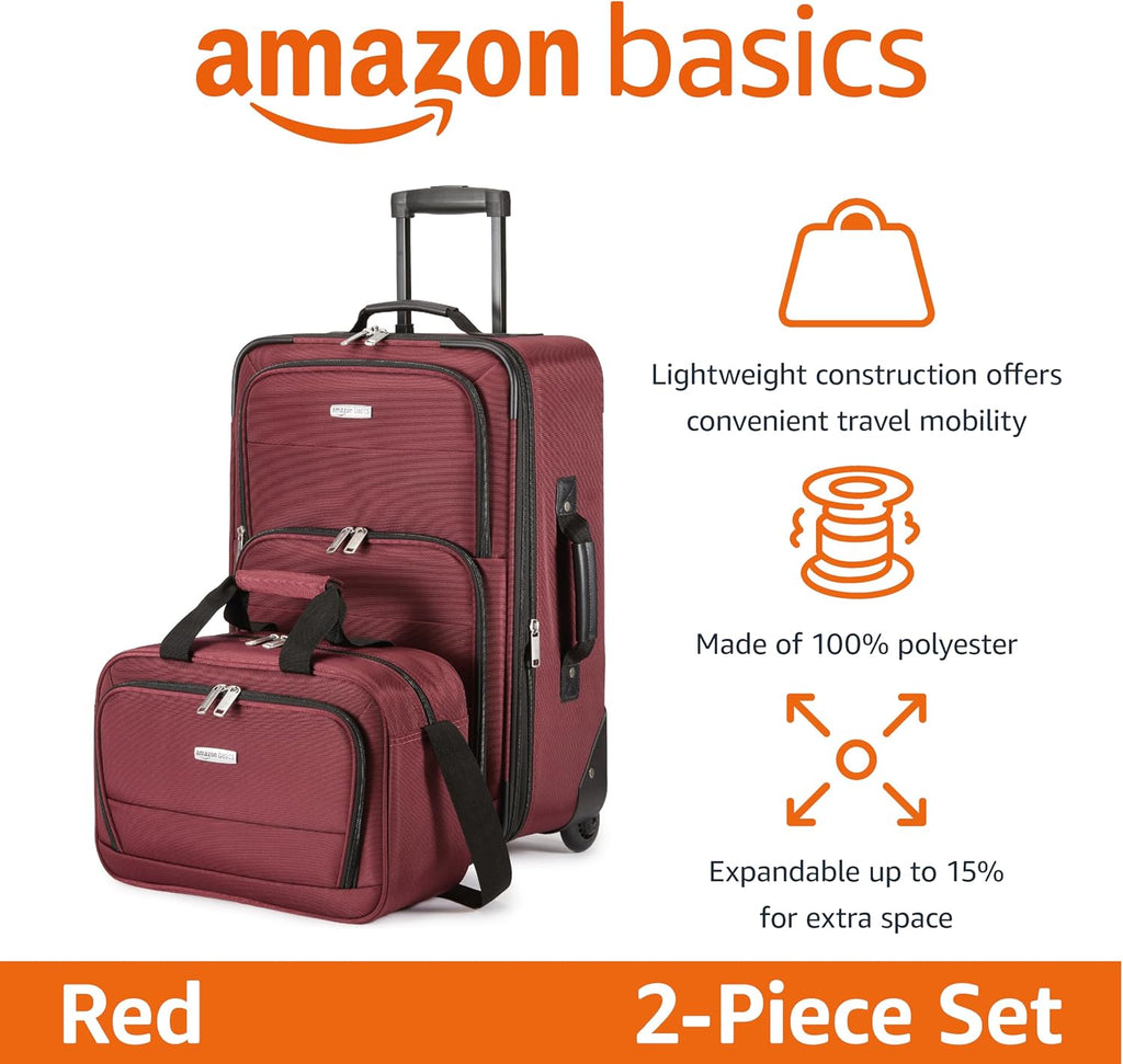 Amazon Basics NB23134-RD Softside Luggage Set – Carry-On 23-Inch, tote 15-Inch, Burgundy – product detail