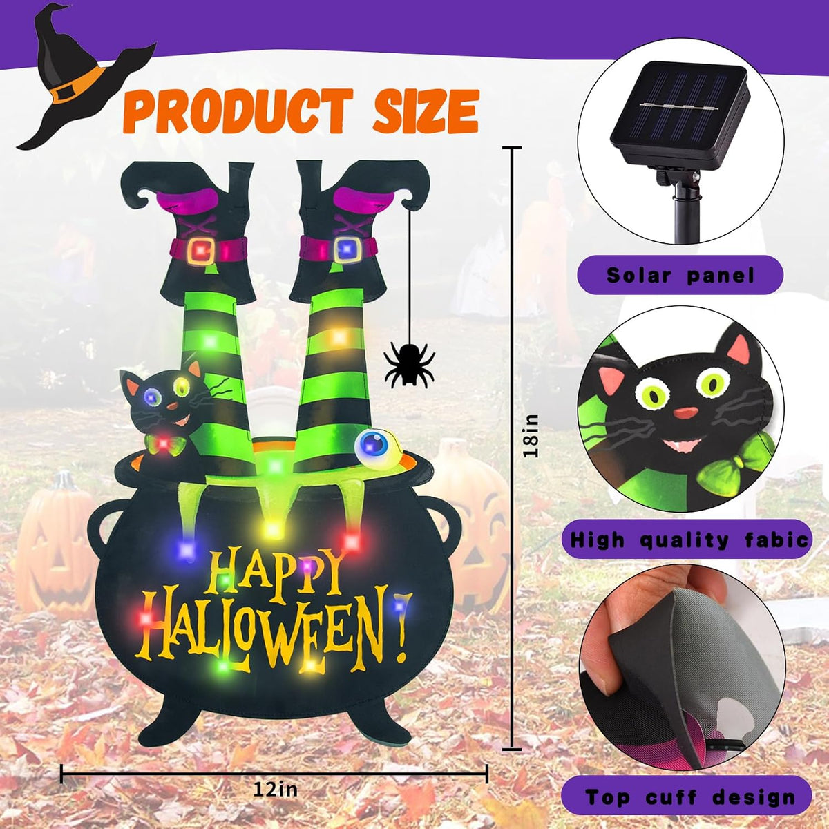 FLAGMESAGE 01 Solar-Lighted Halloween Witch Feet Garden Flag – 12x18 Inch, Witch Feet-Multi Colored-12x18 – Witch Feet-Multi Colored-12x18 / 12x18 Inch – product detail