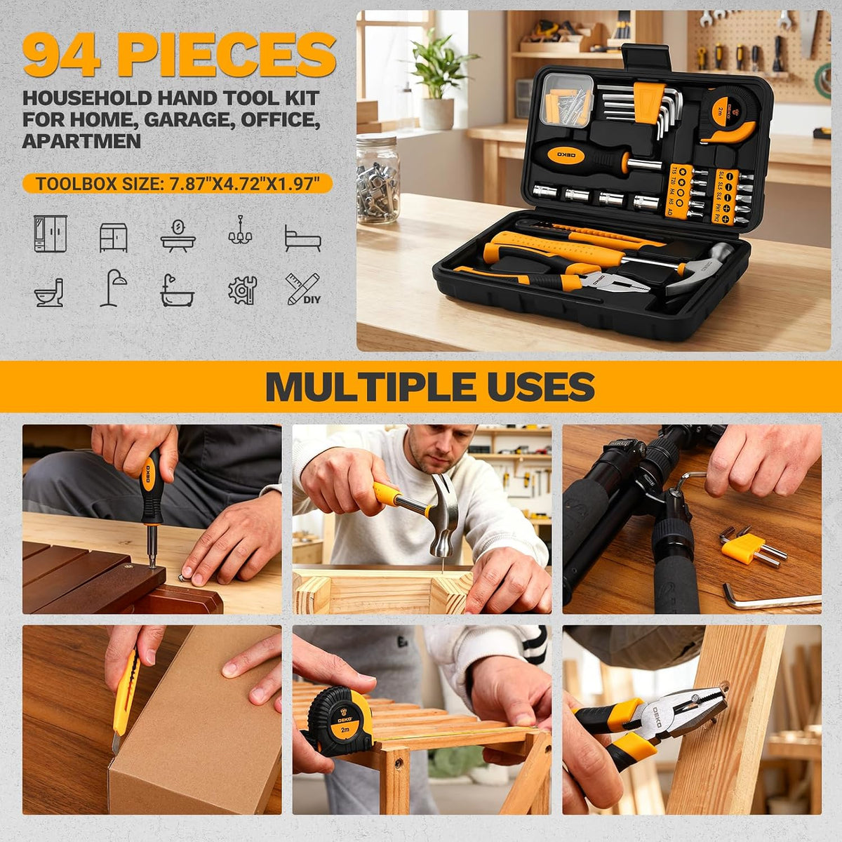 DEKOPRO 94-Piece Household Hand Tool Kit – Orange – product detail