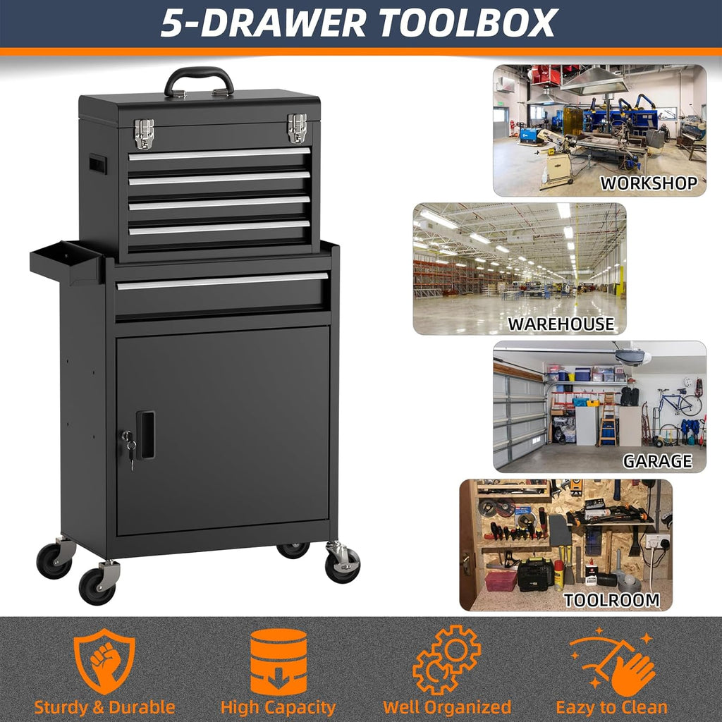 Granper 5-Drawer Rolling Tool Chest – 5-Drawer, Black – Black / 5-Drawer – product detail