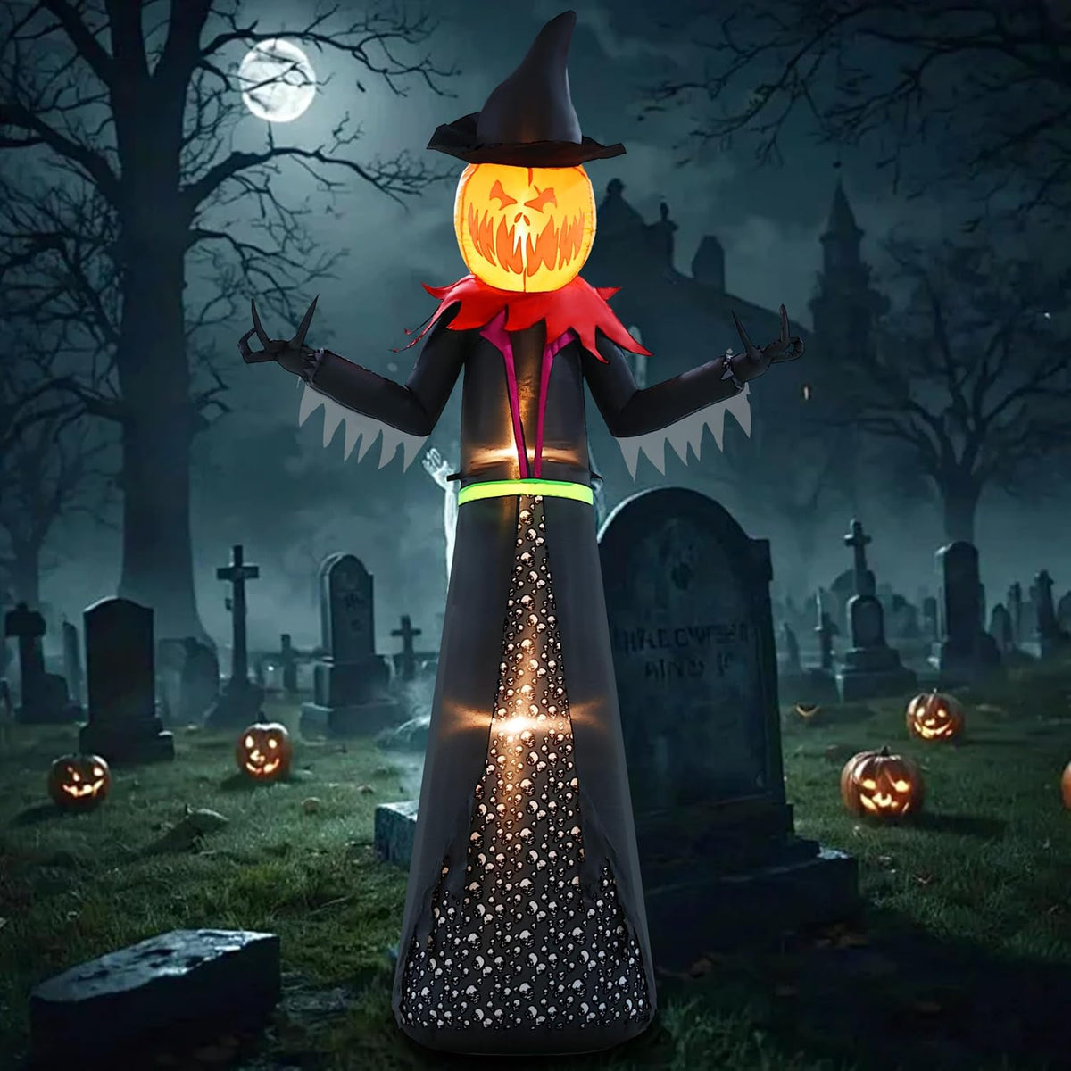 GIFTFIND 10080 9-Foot Halloween Pumpkin & Witch Inflatable – 9ft Pumpkin Man