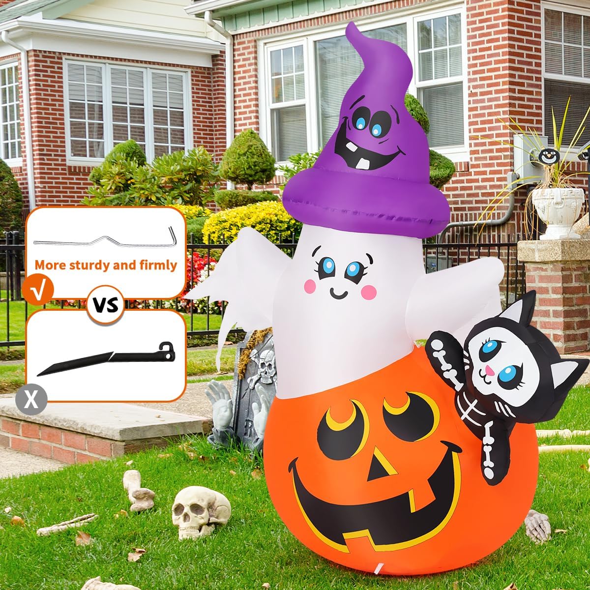 COMIN CO-69449 5-Foot Halloween Pumpkin & Ghost & Cat Inflatable – green – product detail