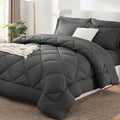 CozyLux Queen Comforter and Sheet Set, 7 Pieces, Dark Grey