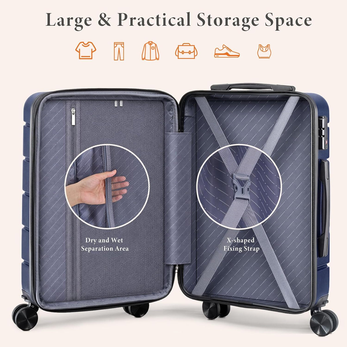 Sweetcrispy T-2LG-20BU-1 Carry-On Suitcase – 20 Inch, Blue – Blue / 20 Inch – product detail