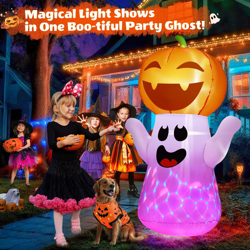 zukakii QM-WS-019 5-Foot Halloween Pumpkin & Ghost Inflatable – White – product detail