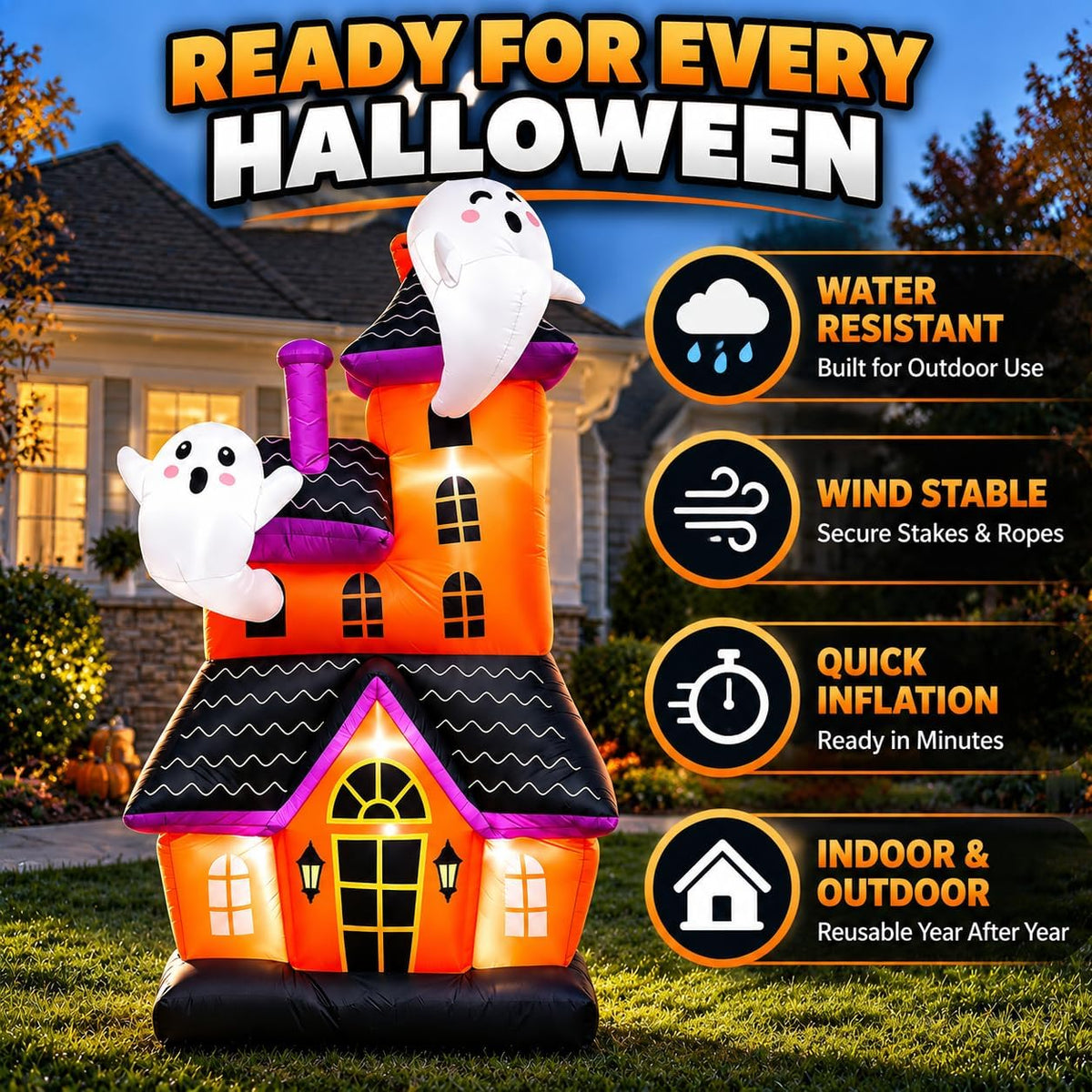 Bajree 6-Foot Halloween Haunted House & Ghosts Inflatable – Multicolor – product detail