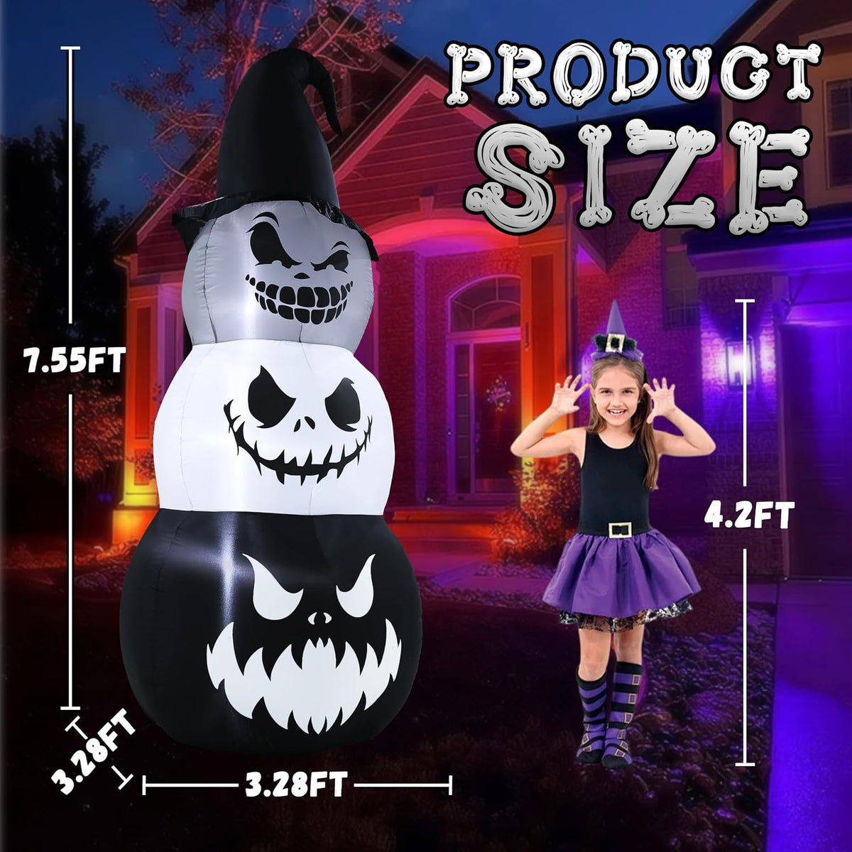 GIFTFIND 10091 7.6-Foot Halloween Pumpkin & Ghost Inflatable – Stacked Pumpkins – product detail