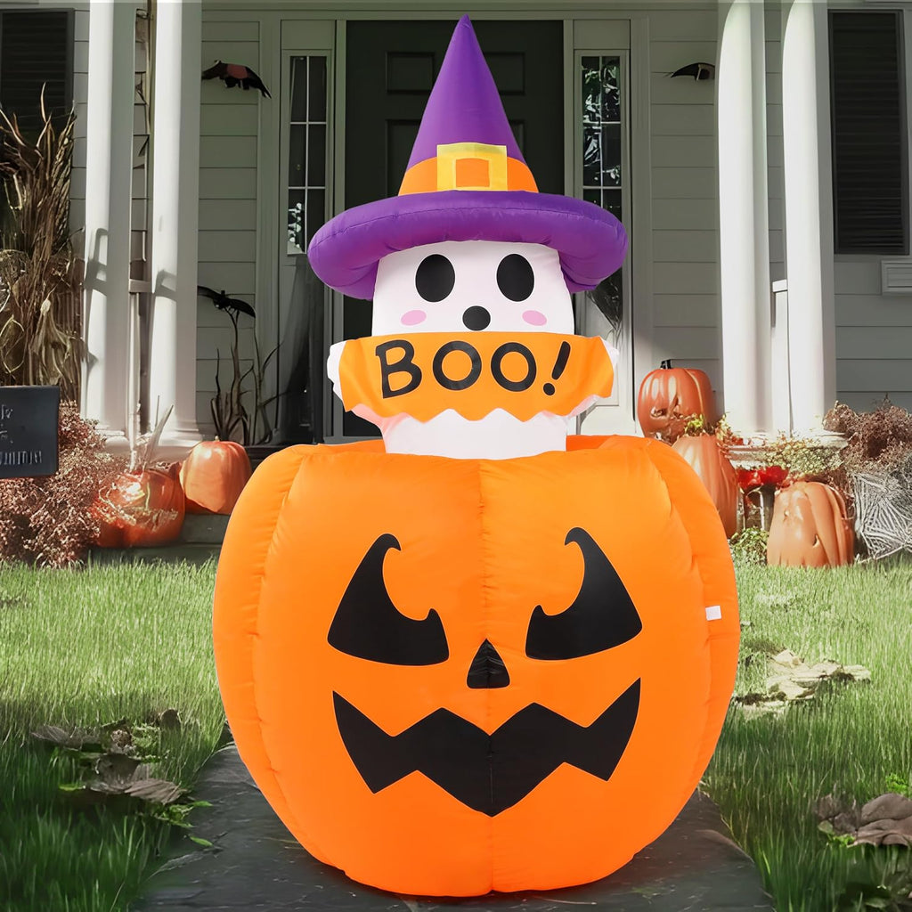 Joiedomi 32500 5-Foot Halloween Animated Ghost & Pumpkin Inflatable – Purple and White Ghost With Pumpkin – product detail