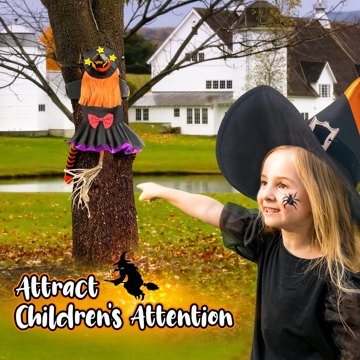 Bswalf 44-Inch Crashing Witch Halloween Tree Decoration – Orange(44 Inch) – product detail