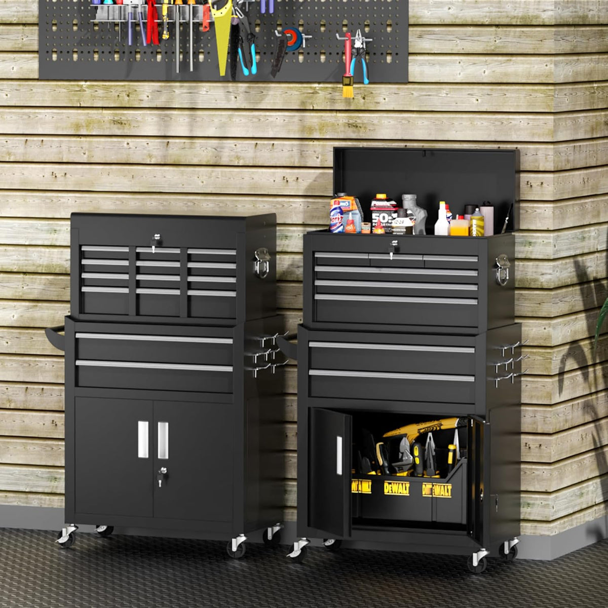 INTERGREAT 8-Drawer Rolling Tool Chest with Detachable Top – 8 Drawers, Black – Black / 8 Drawers – product detail