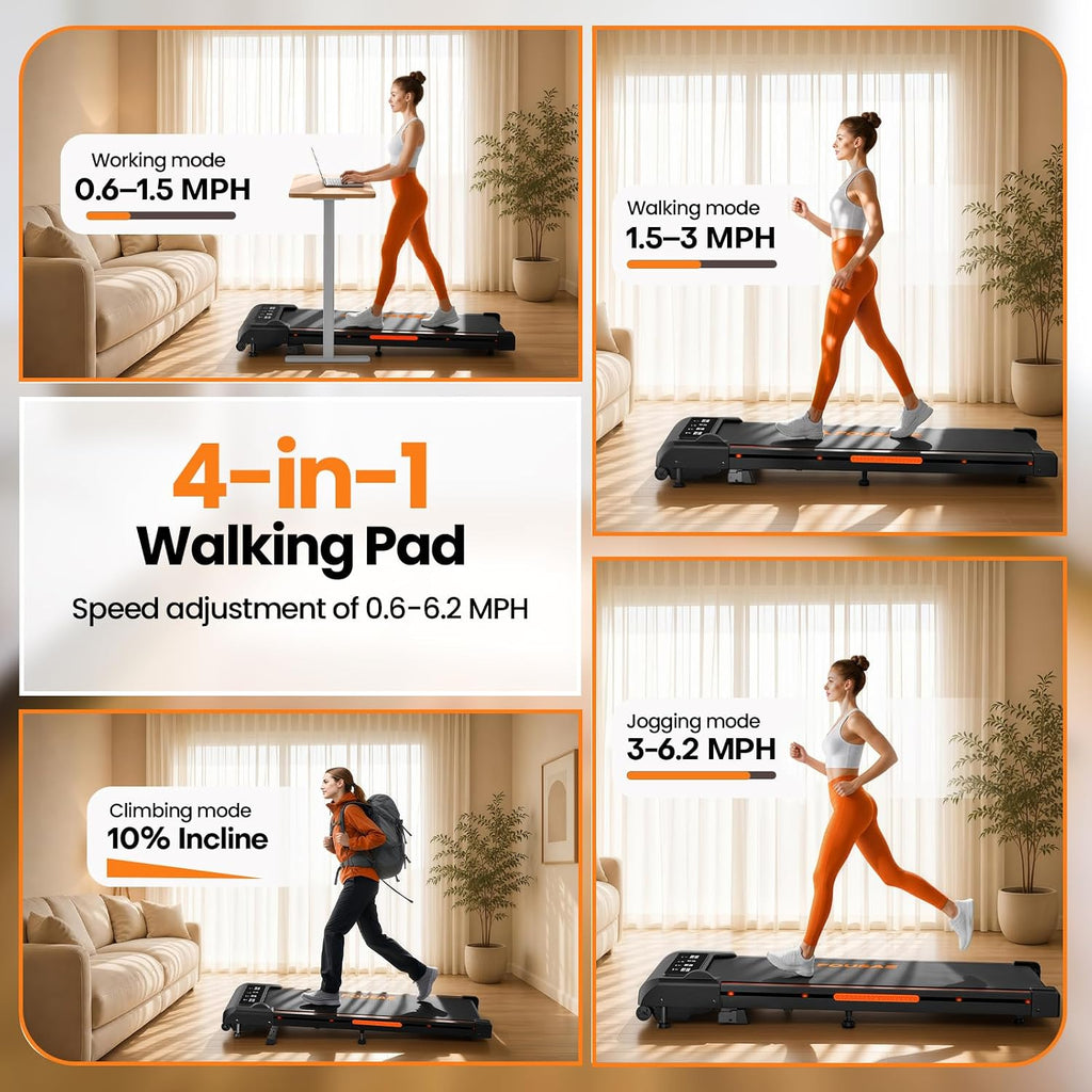 FOUSAE X Under-Desk Walking Treadmill – Black-Orange – product detail