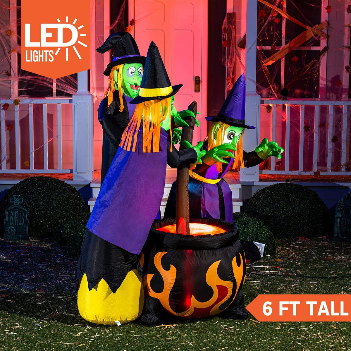 Joiedomi SL-3DLED 6-Foot Halloween Three Witches & Cauldron Inflatable – Green – product detail