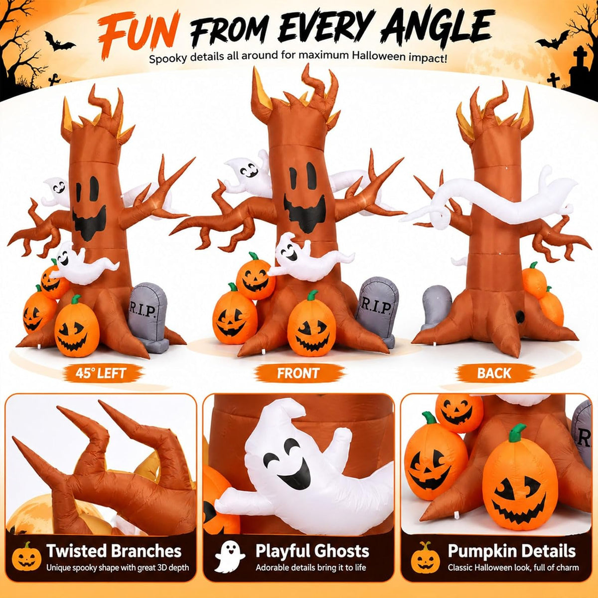 IHGYT HY-QQ26016 8-Foot Halloween Ghost Tree & Pumpkin & Tombstone Inflatable – Ghost Tree – product detail