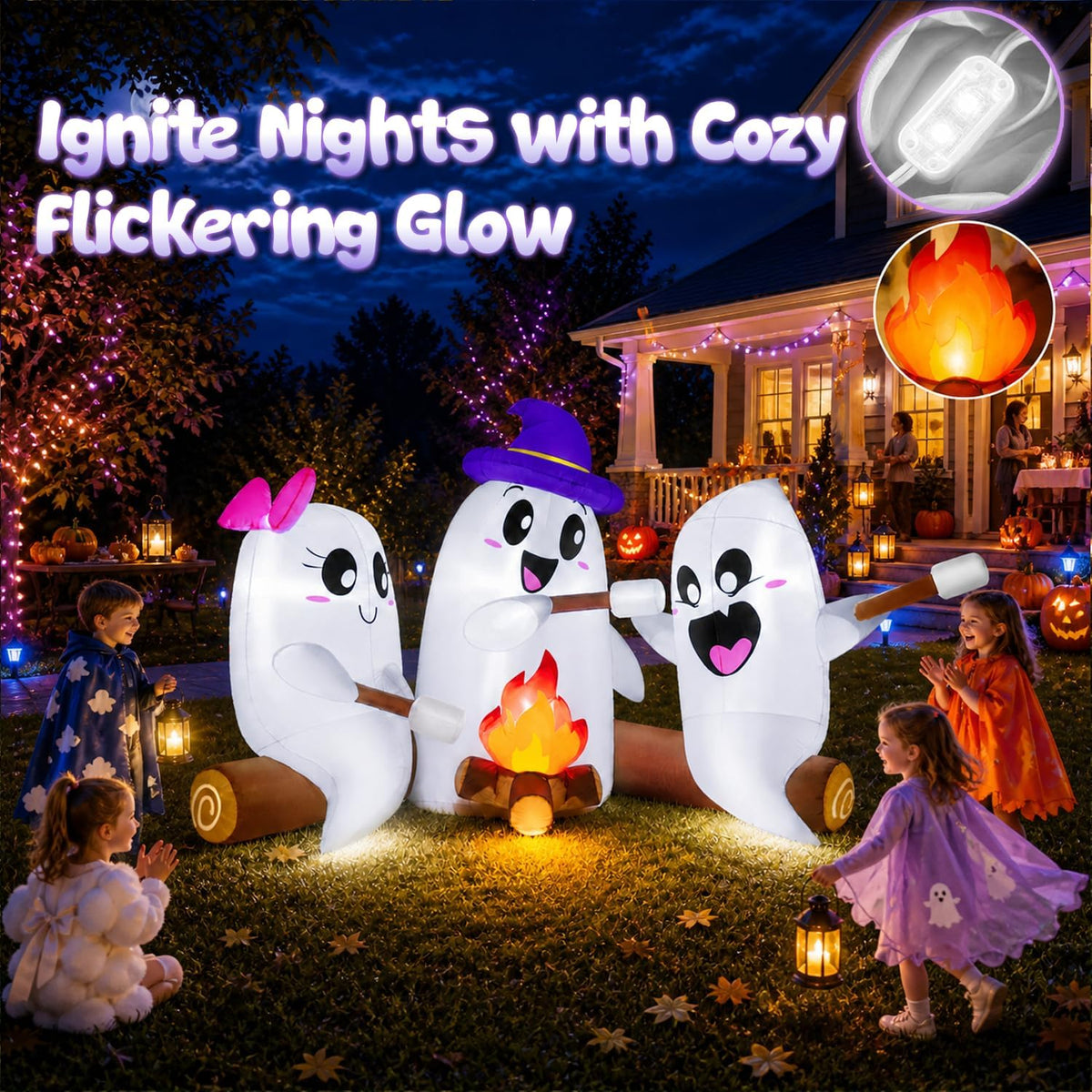 zukakii QM-WS-029 6-Foot Halloween Ghost Campfire Inflatable – White – product detail