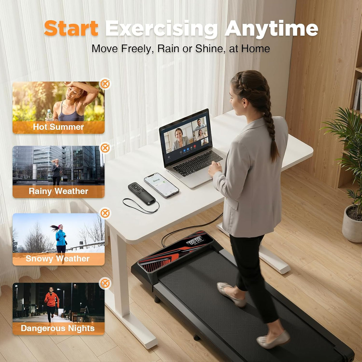 HCOIW Under-Desk Walking Treadmill – Black-Red S – product detail