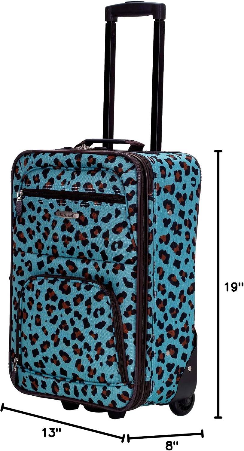 Rockland F102-BLUELEOPARD Softside Luggage Set – 2 Piece (19"/14" Tote), Blue Leopard – Blue Leopard / 2 Piece (19"/14" Tote) – product detail