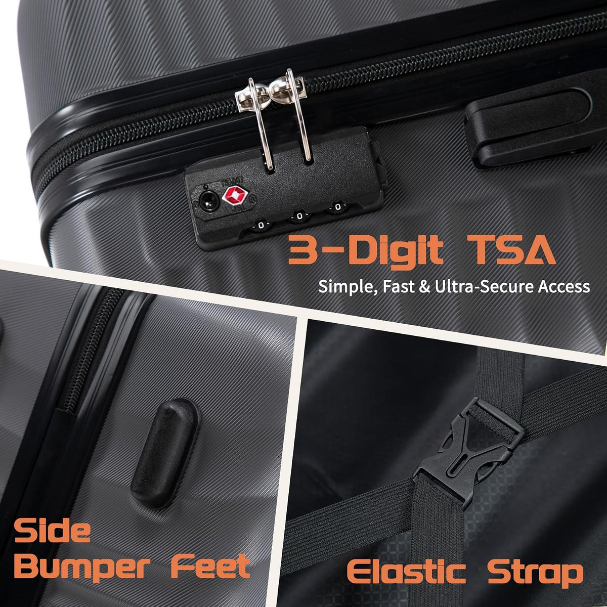 Rosamo T1 Hardside Luggage Set – Large, Medium, Small, Grey – Grey / Large, Medium, Small – product detail