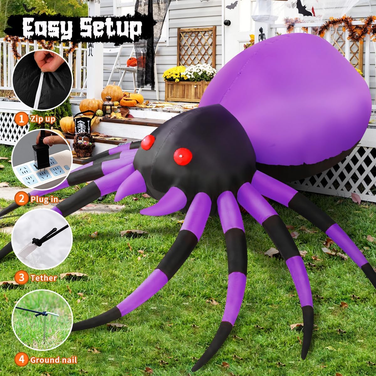 GOOSH 69087 5-Foot Halloween Spider Inflatable – 5 FT Purple – product detail