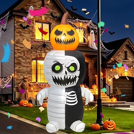 SHDEJTG 5-Foot Halloween Pumpkin & Zombie Inflatable – WHITE