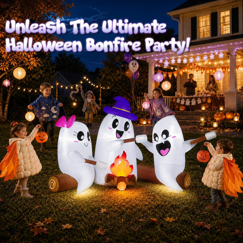zukakii QM-WS-029 6-Foot Halloween Ghost Campfire Inflatable – White – product detail
