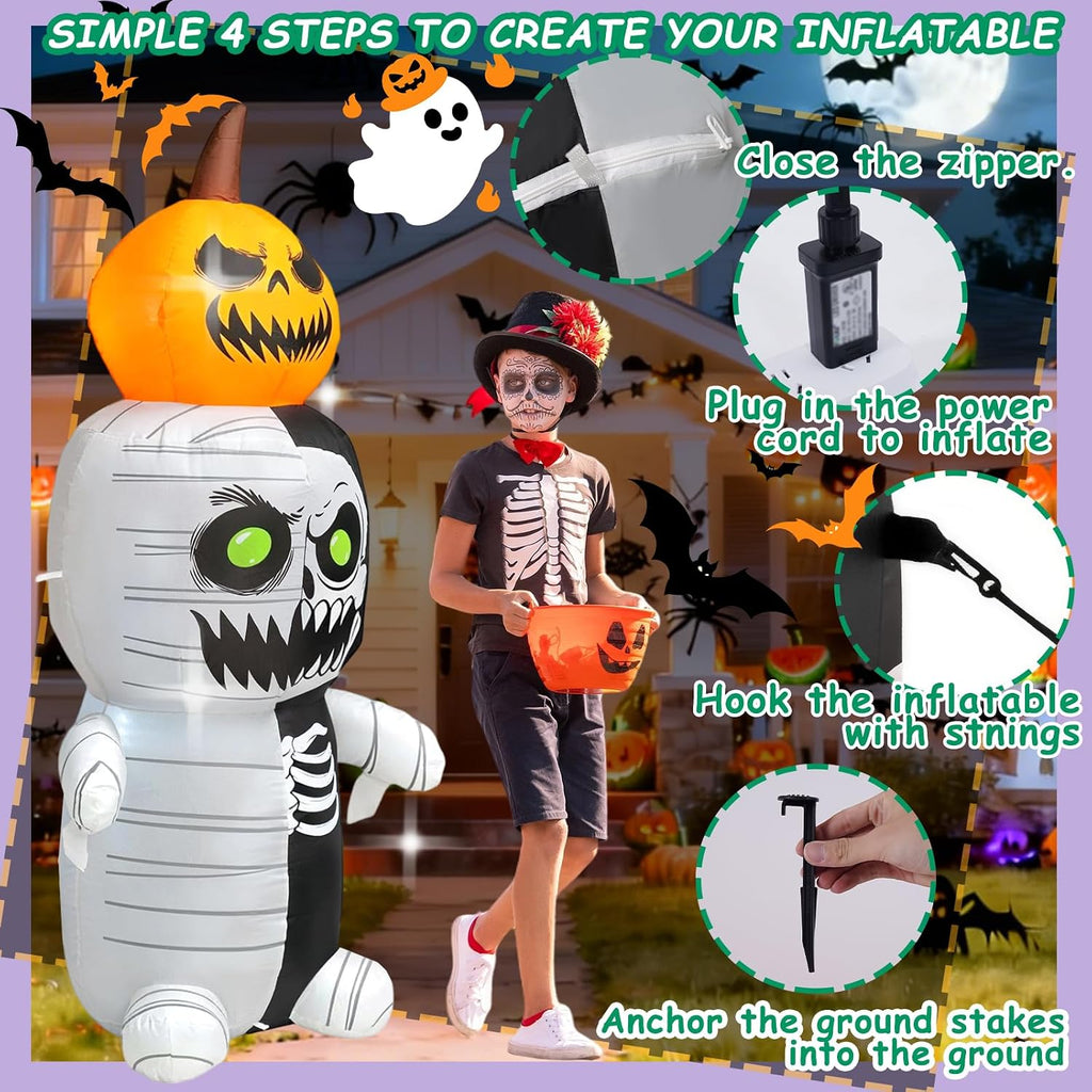 SHDEJTG 5-Foot Halloween Pumpkin & Zombie Inflatable – WHITE – product detail