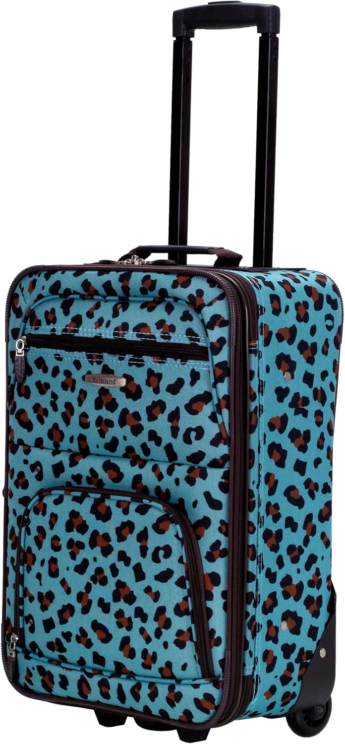 Rockland F102-BLUELEOPARD Softside Luggage Set – 2 Piece (19"/14" Tote), Blue Leopard – Blue Leopard / 2 Piece (19"/14" Tote) – product detail