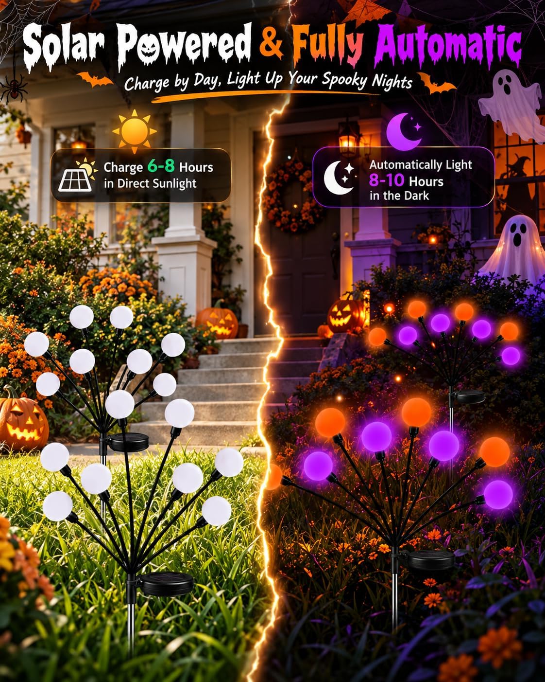 OZS Solar Firefly Garden Lights – 6 Pack, Purple Orange – Purple Orange / 6 Pack – product detail