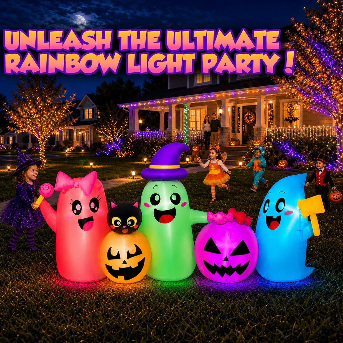 fotako QM-WS-030 8-Foot Halloween Ghost & Pumpkin Inflatable – Color Changing – product detail