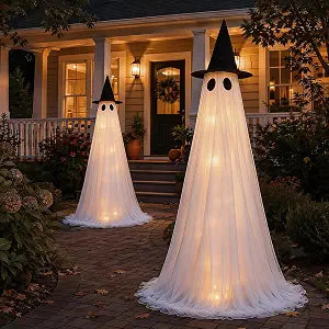 CheerBloom CB00052 2-Pack 5-Foot Lighted Halloween Ghost Decorations – White
