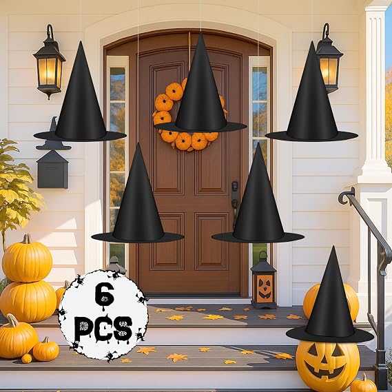 Helimoto 6-Piece Hanging Halloween Witch Hat Set – Black