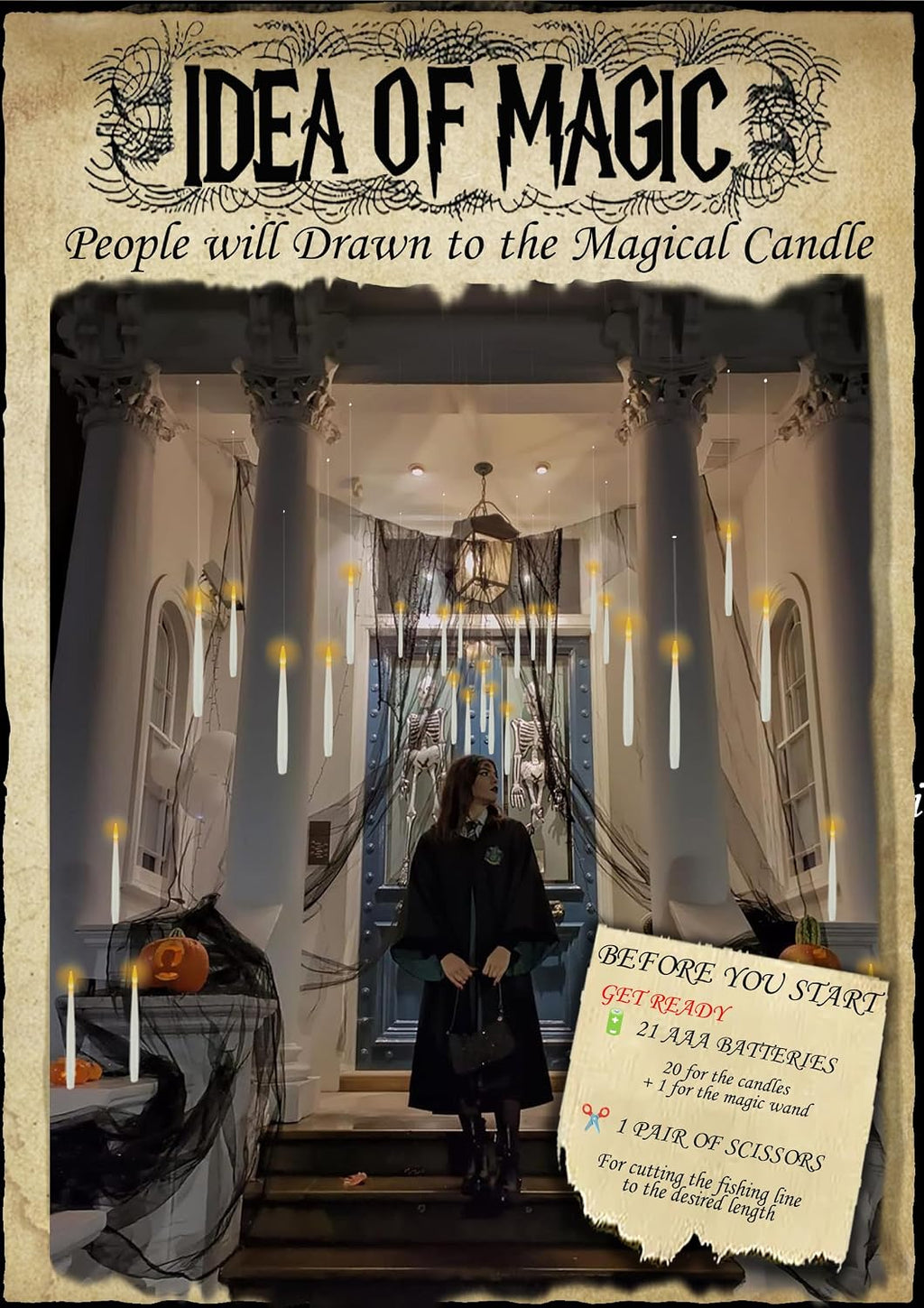 JMTONE MagicCandles002 20-Pack Indoor Floating LED Candles with Wand Remote – Warm White Hanging Candles – product detail