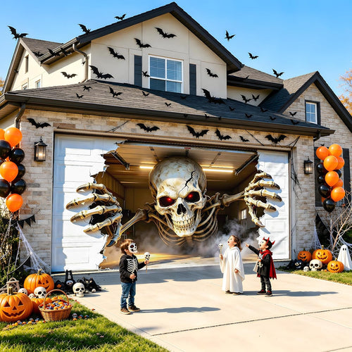 Allotall 001 16-by-7-Foot Halloween Skeleton Garage Door Banner – 16 × 7 ft – 3D Skull 1 / 16 × 7 ft – product detail