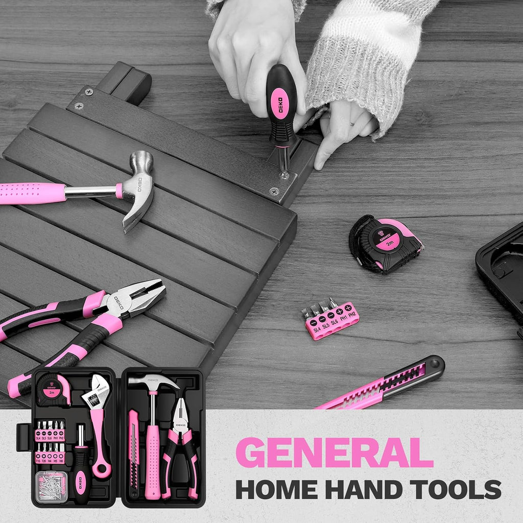 DEKOPRO DKMHTK086BMC-Pink 86-Piece Household Hand Tool Kit – Pink – product detail