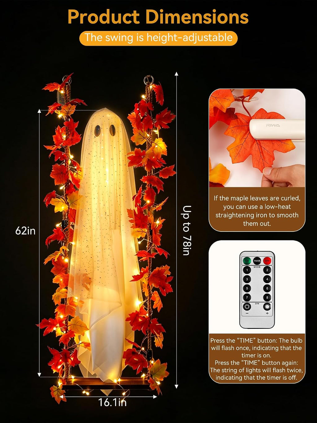 AYGXU SG-1 Lighted Halloween Ghost with Maple Leaf Swing – swing ghost – product detail
