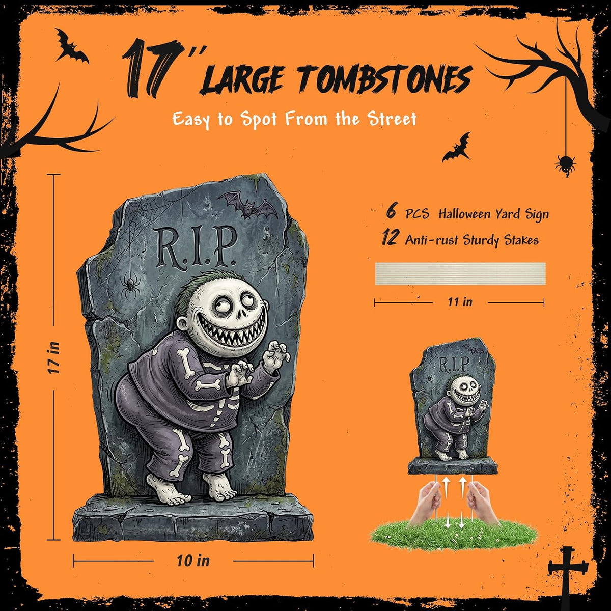 KLYRO 6-Pack 17-Inch Printed Halloween Tombstone Yard Signs – 17 Inch, Black – Black / 17 Inch – product detail
