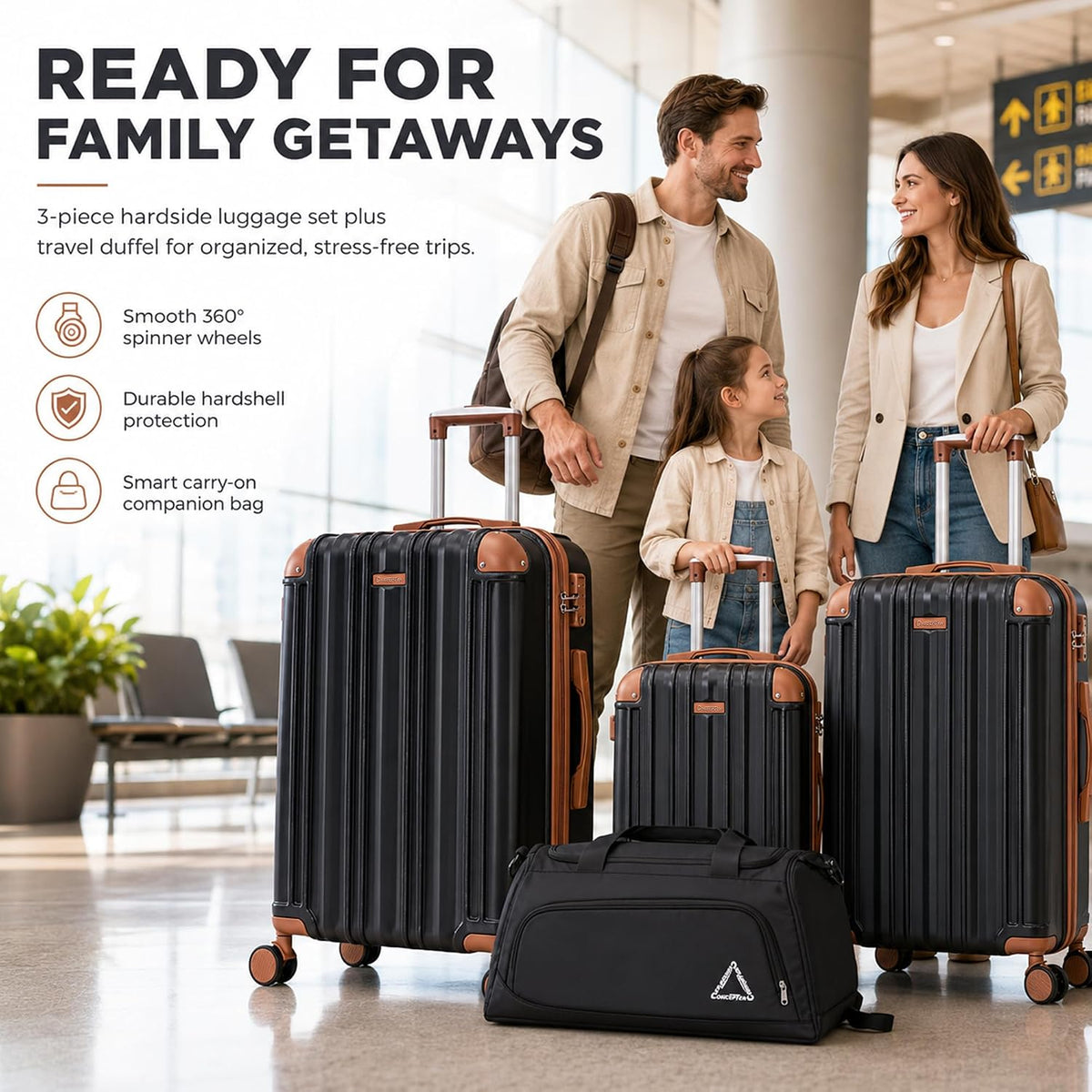 CONCEPTEN C5 Hardside Luggage Set – Black – product detail