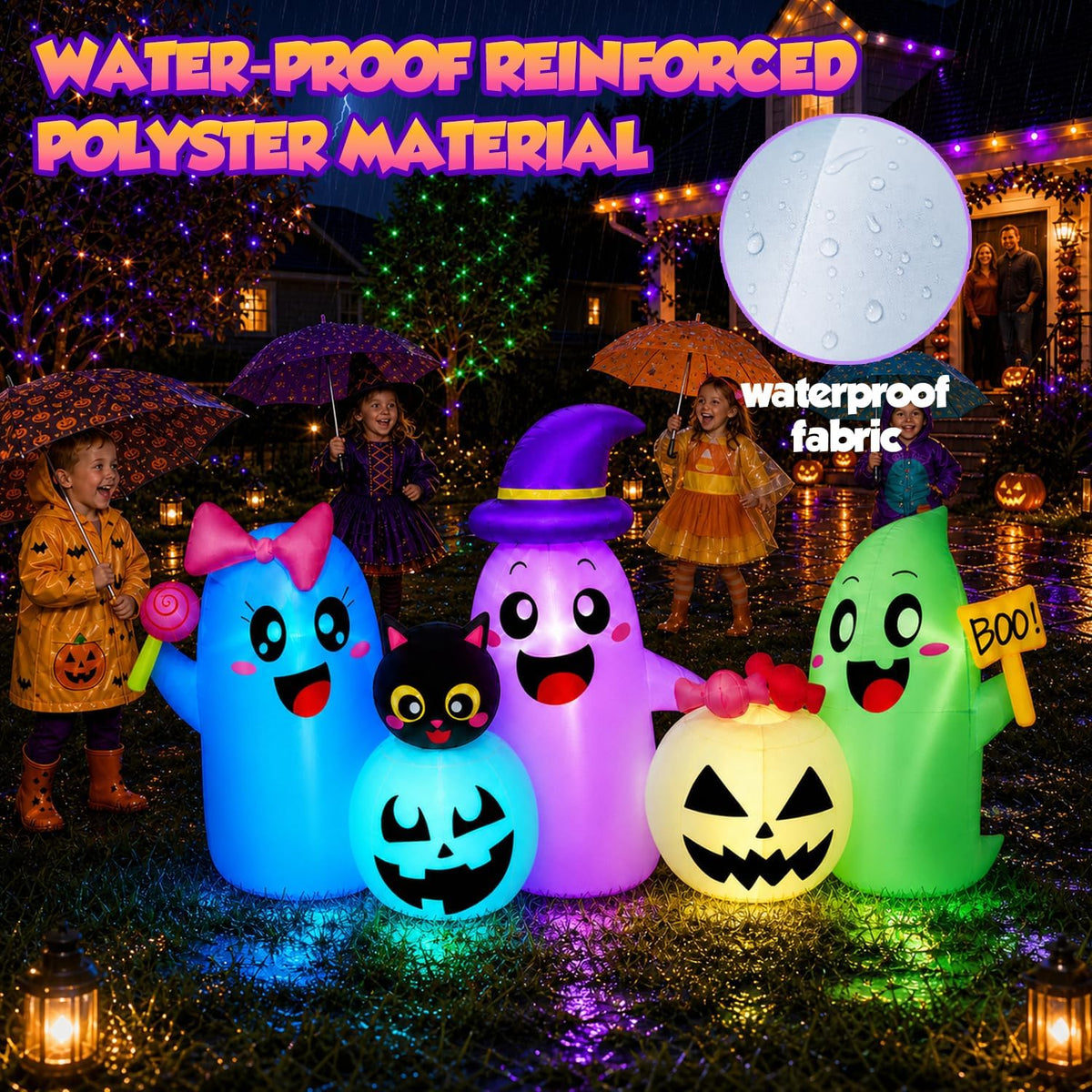 fotako QM-WS-030 8-Foot Halloween Ghost & Pumpkin Inflatable – Color Changing – product detail