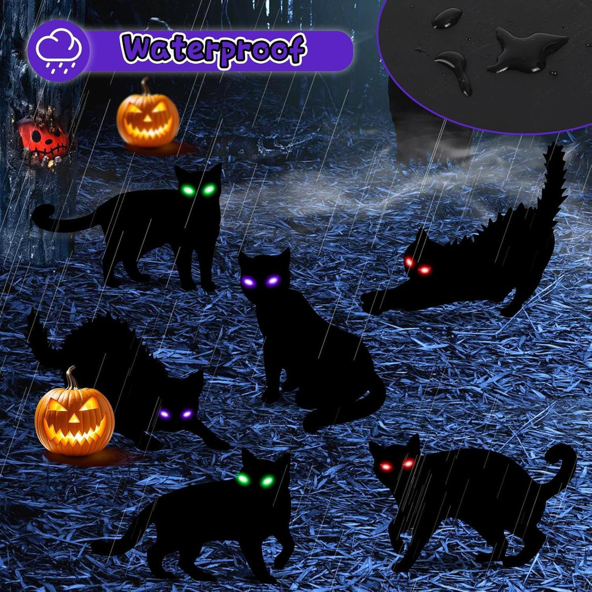LCHUANG H-HG-RC 6-Piece Lighted Black Cat Halloween Yard Stake Set – Black – product detail