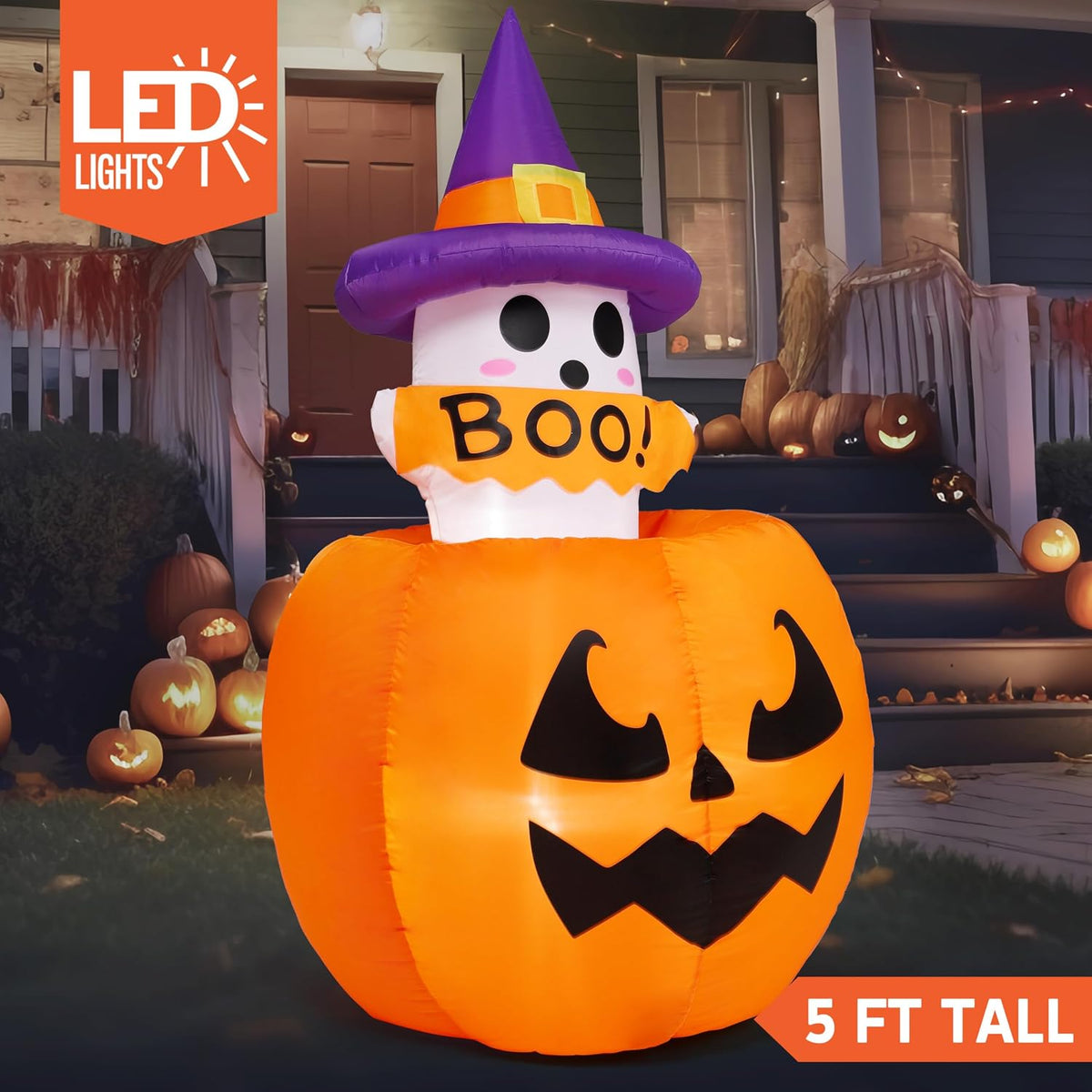 Joiedomi 32500 5-Foot Halloween Animated Ghost & Pumpkin Inflatable – Purple and White Ghost With Pumpkin – product detail