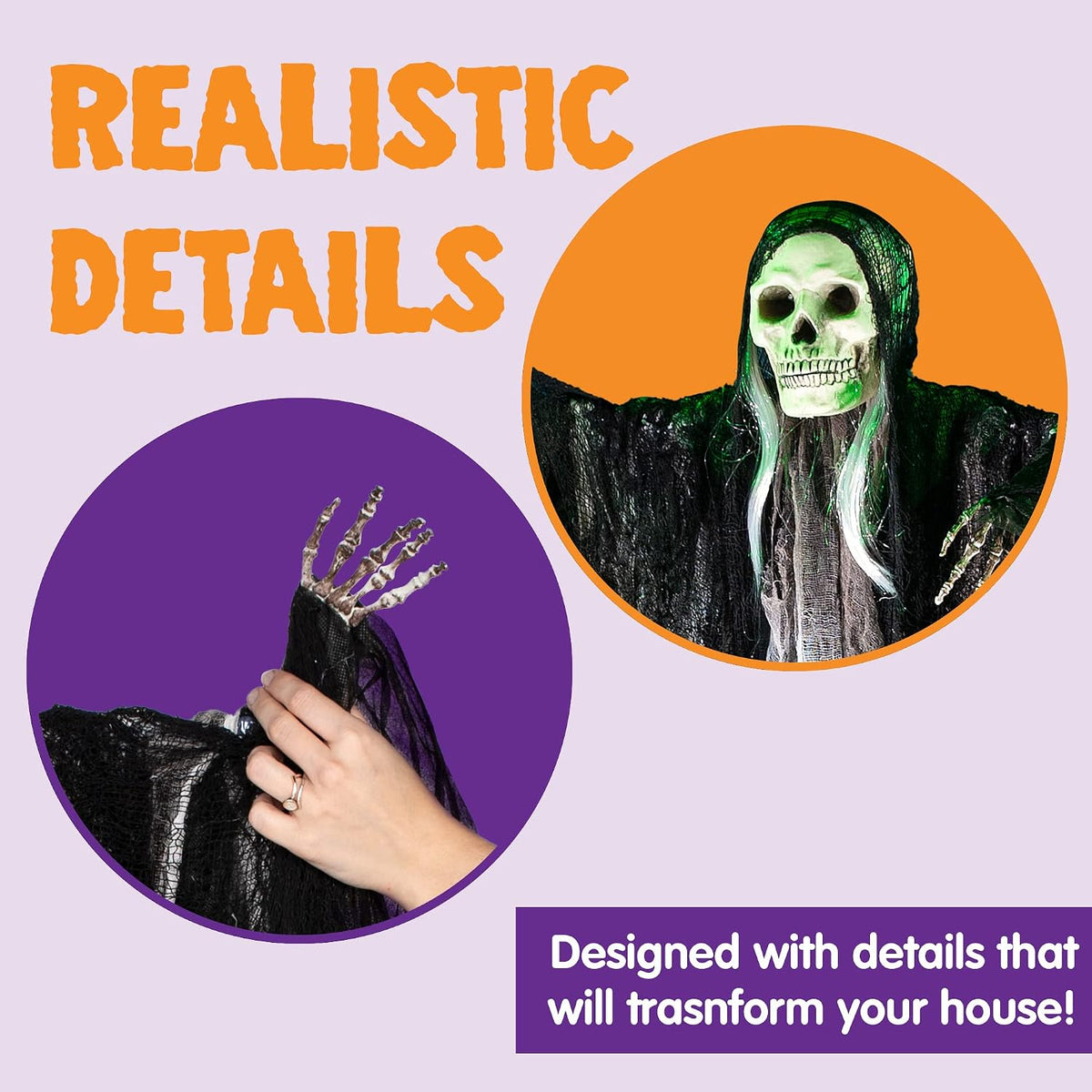 JOYIN 3-Piece Hanging Halloween Grim Reaper Set – 31.5, 53 and 31.5 inches, Grey – 31.5”，53“ and 31.5“ / Grey – product detail
