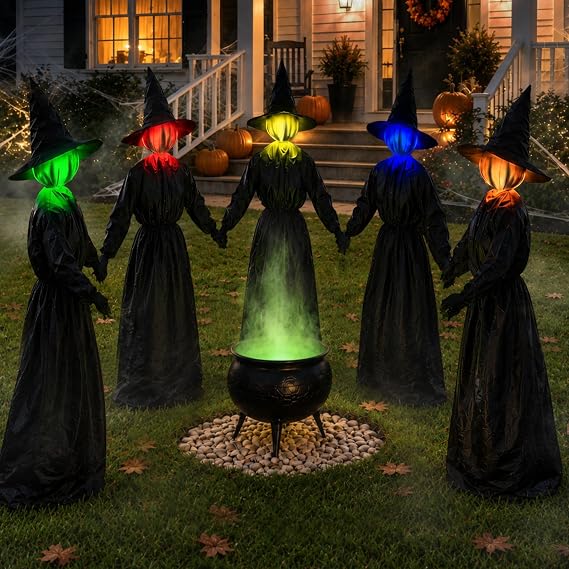Zesua ZS113 5-Piece Lighted Halloween Witch Circle Set – 4.3 Ft Multicolor Light
