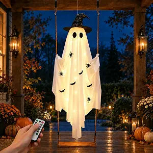 CRILARY Hlwn-ghost-01 5.9-Foot Lighted Halloween Swinging Ghost – white