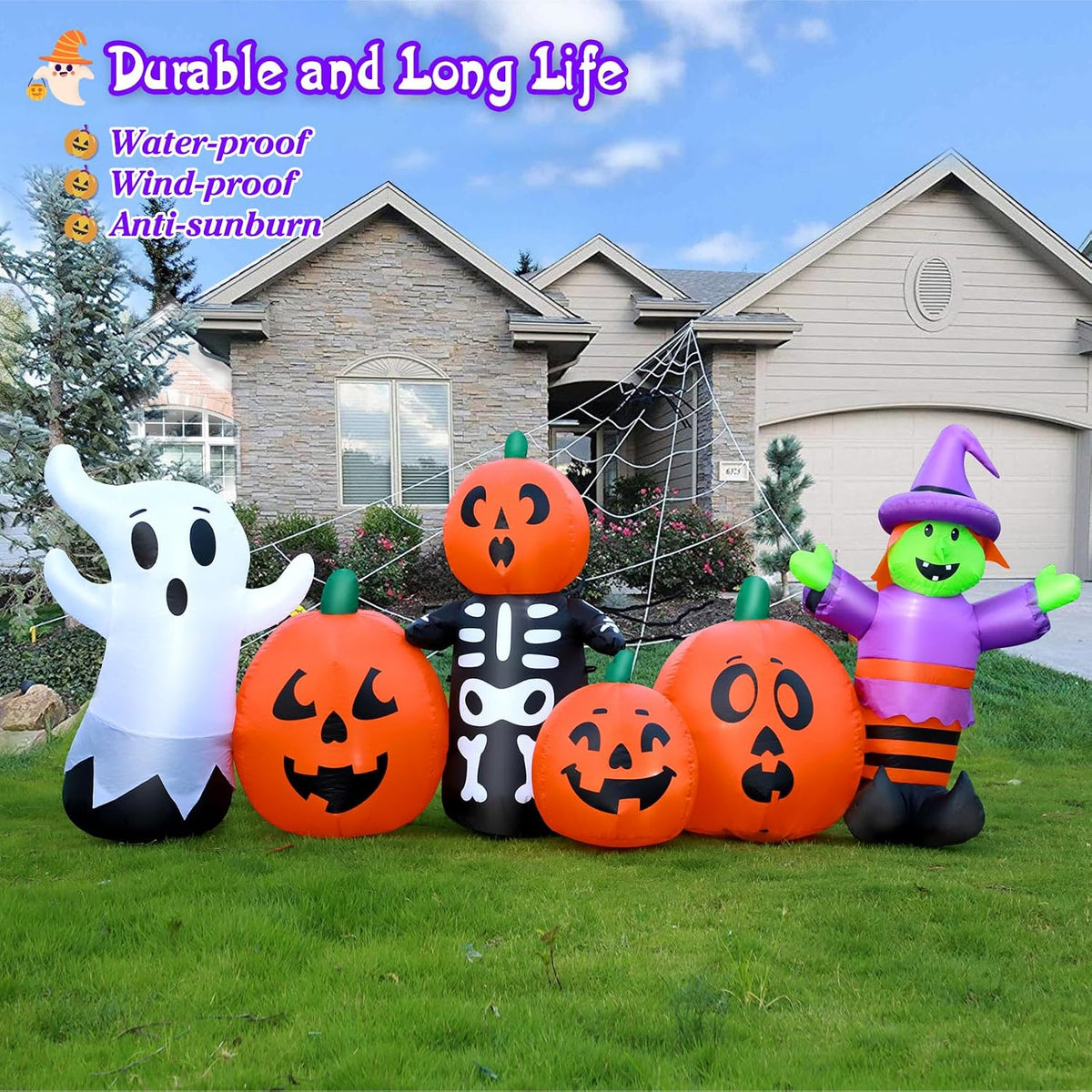 FunFanso HL22052-240 8-Foot Halloween Pumpkin & Witch & Ghost Inflatable – 8FT Ghost Witch, Multicolor – 8FT Ghost Witch / Multicolor – product detail
