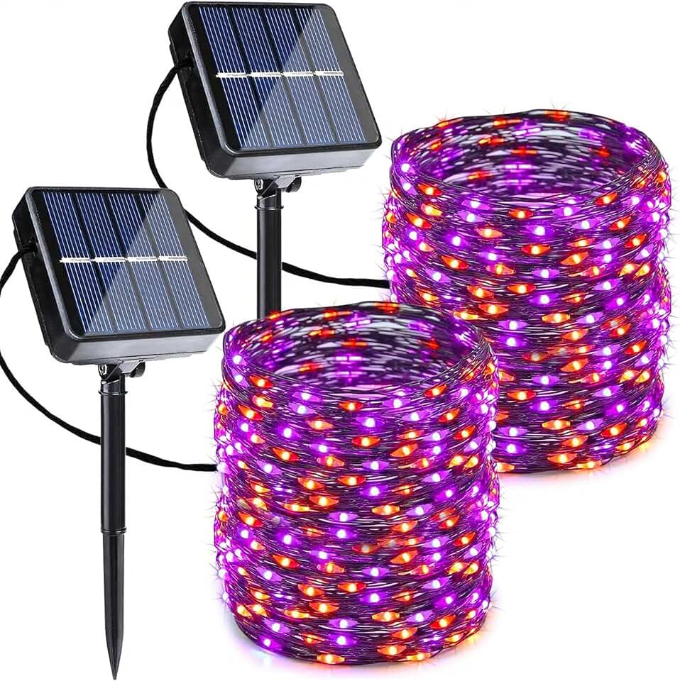 Joomer 2-Pack 240-LED Halloween Solar String Lights – 2*120LED, Orange+Purple