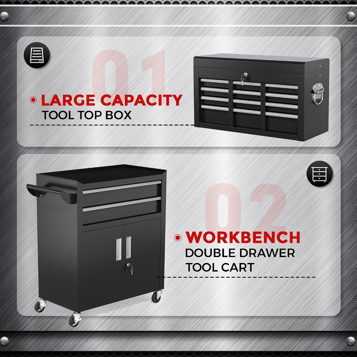 INTERGREAT 8-Drawer Rolling Tool Chest with Detachable Top – 8 Drawers, Black – Black / 8 Drawers – product detail