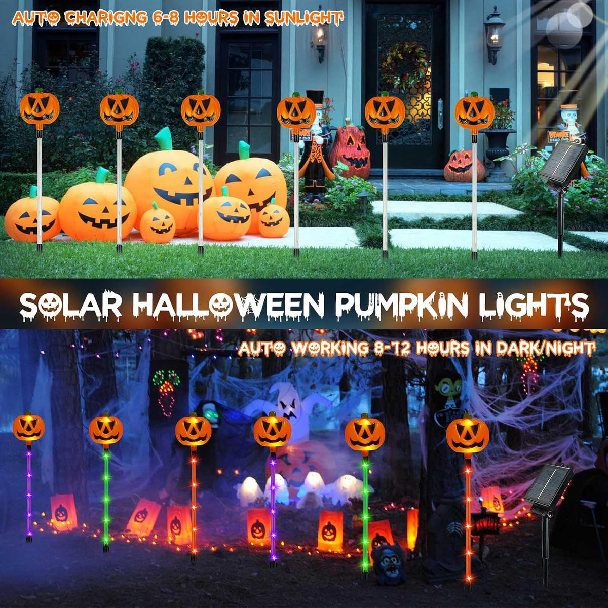 SANJICHA SJC-Pumpkin Solar Halloween Pumpkin Path Lights – 12 Pack, Orange Purple and Green – 12 Pack / Orange Purple and Green – product detail