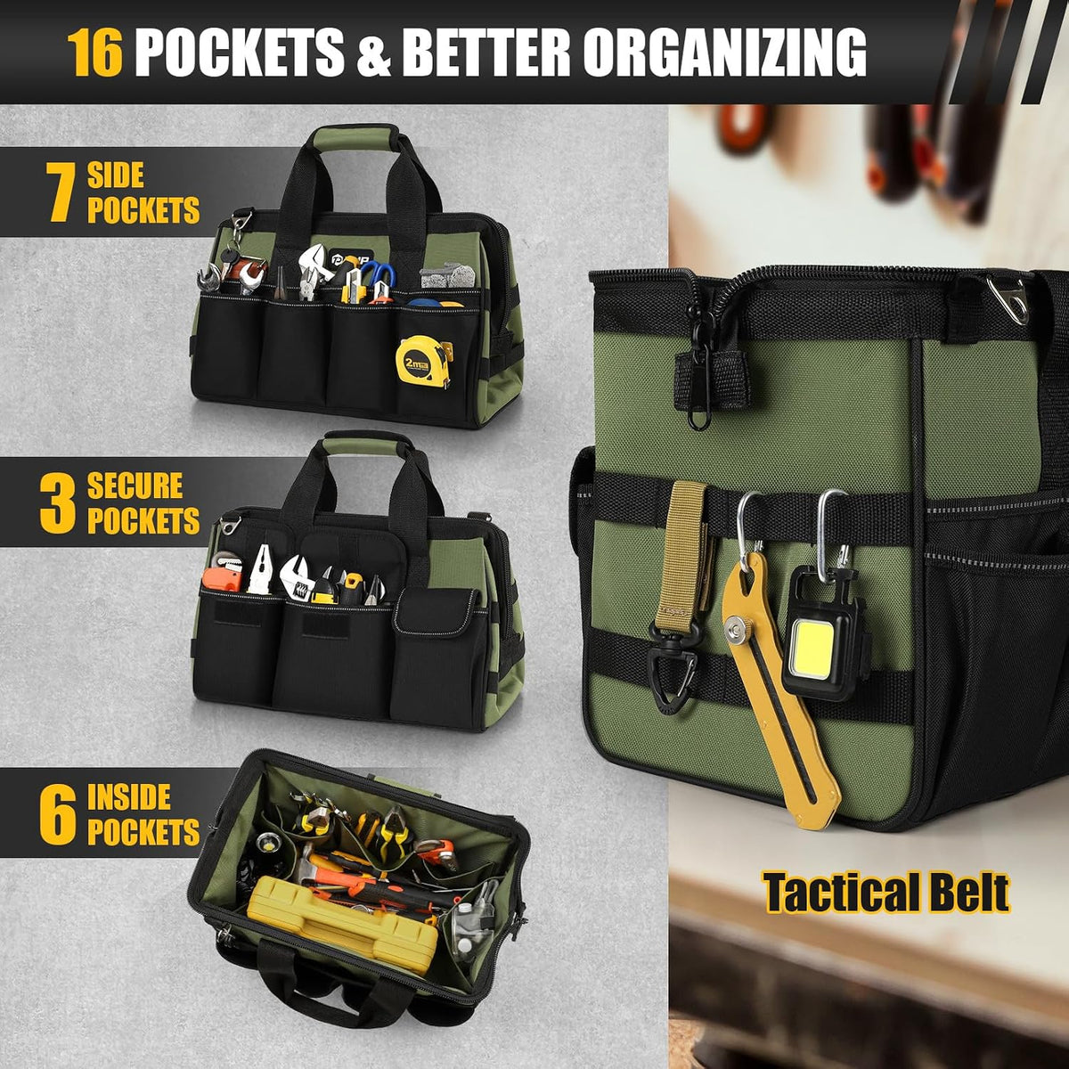 UUP TB01-BLGN-01 16-Pocket Oxford Tool Bag – 15.5 Inch, Green – Green / 15.5 Inch – product detail