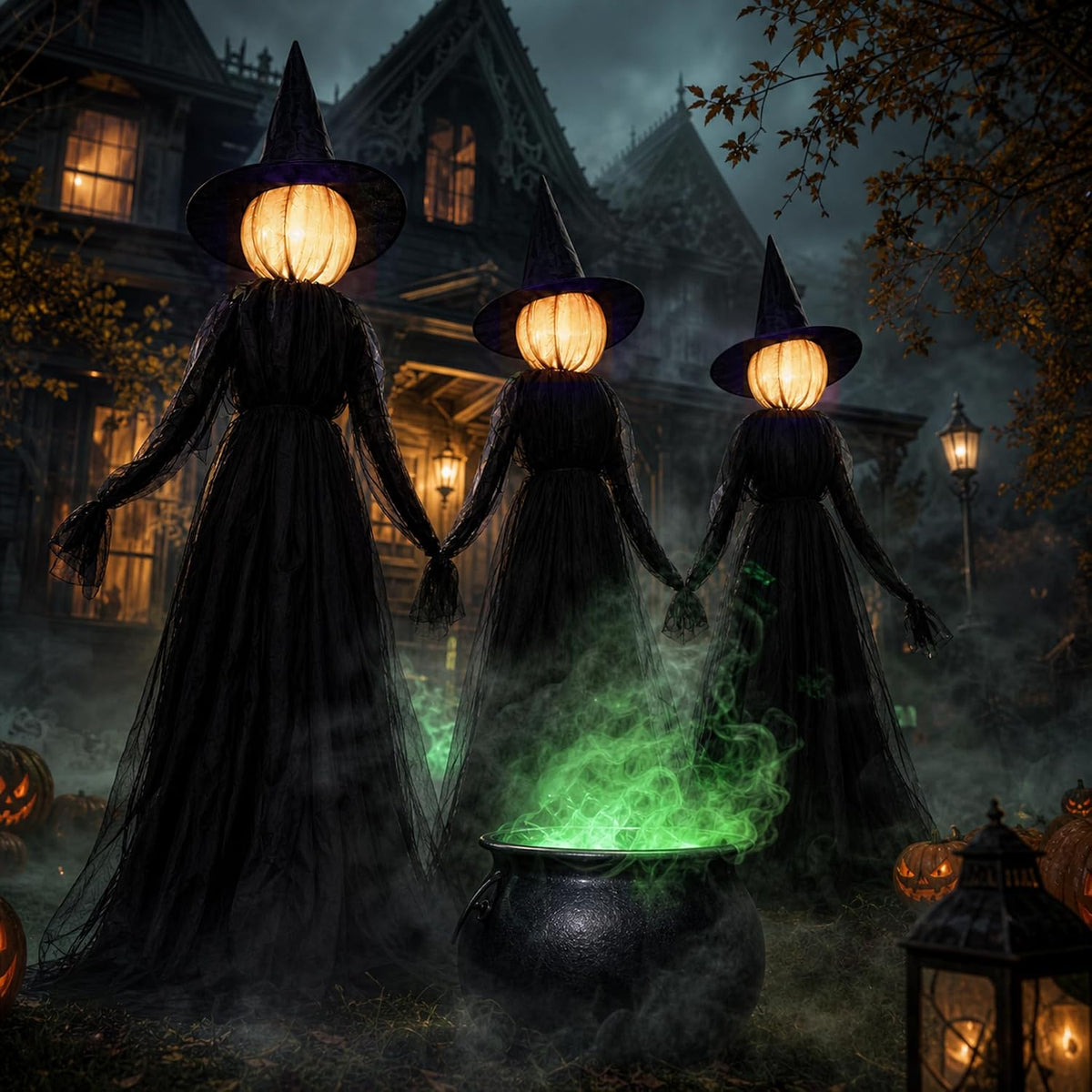 Hourleey 3-Pack 5-Foot Lighted Halloween Witch Stakes – Witch stakes – product detail